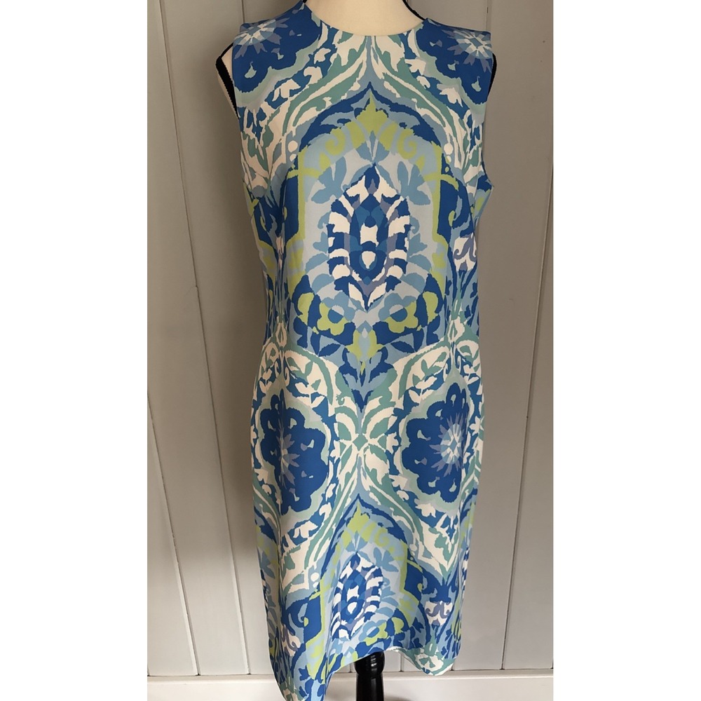 J. McLaughlin Blue Sheath Belinda Dress Size 8 Sleeveless Catalina Cloth Travel